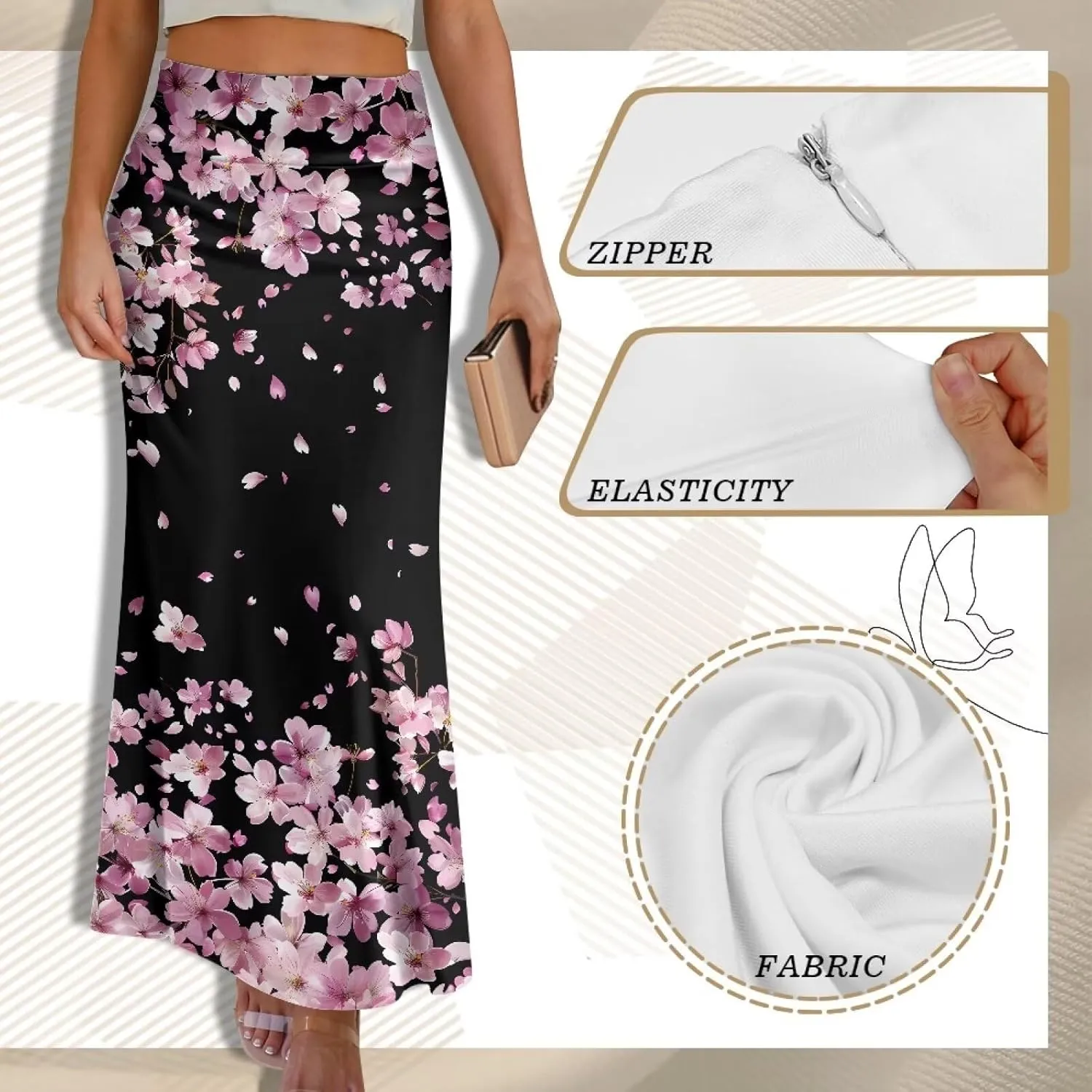 POLERO Plus Size Skirt for Women High Waist Long Maxi Flowy Skirts Zipper Trendy Casual Outfit