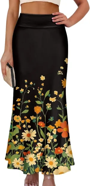 POLERO Plus Size Skirt for Women High Waist Long Maxi Flowy Skirts Zipper Trendy Casual Outfit