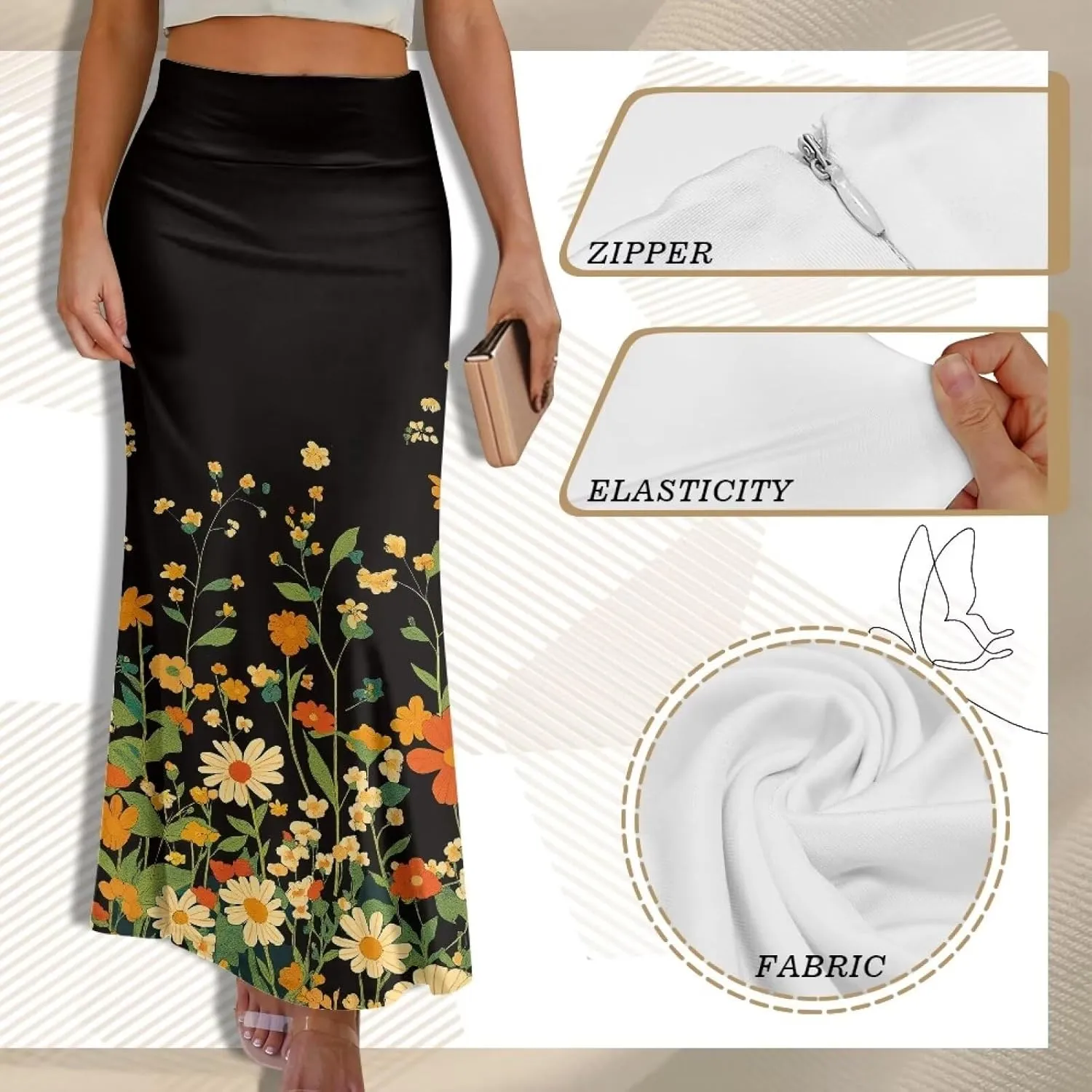 POLERO Plus Size Skirt for Women High Waist Long Maxi Flowy Skirts Zipper Trendy Casual Outfit