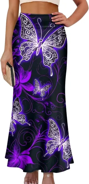 POLERO Plus Size Skirt for Women High Waist Long Maxi Flowy Skirts Zipper Trendy Casual Outfit