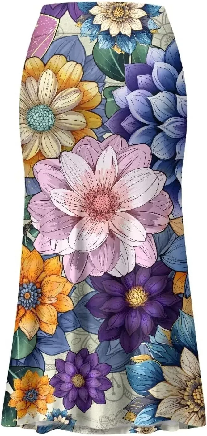 POLERO Plus Size Skirt for Women High Waist Long Maxi Flowy Skirts Zipper Trendy Casual Outfit