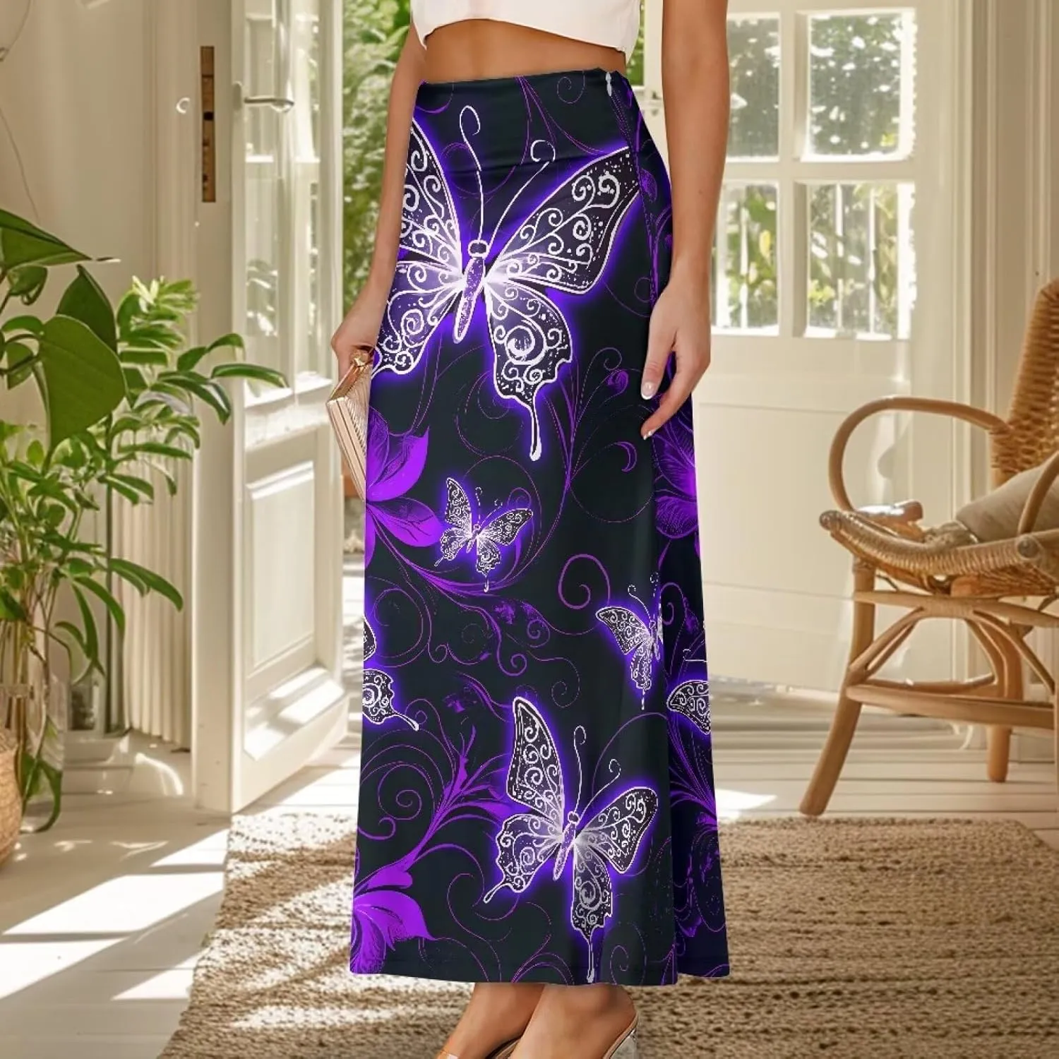 POLERO Plus Size Skirt for Women High Waist Long Maxi Flowy Skirts Zipper Trendy Casual Outfit