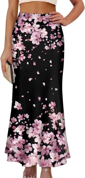 POLERO Plus Size Skirt for Women High Waist Long Maxi Flowy Skirts Zipper Trendy Casual Outfit