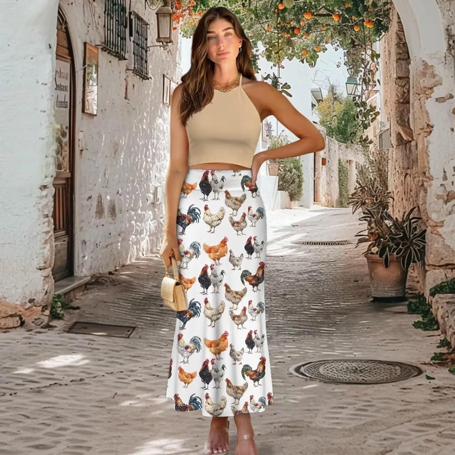 POLERO Plus Size Skirt for Women High Waist Long Maxi Flowy Skirts Zipper Trendy Casual Outfit