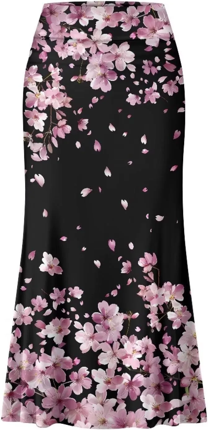 POLERO Plus Size Skirt for Women High Waist Long Maxi Flowy Skirts Zipper Trendy Casual Outfit