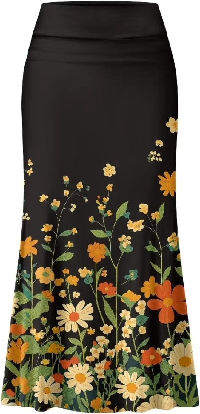 POLERO Plus Size Skirt for Women High Waist Long Maxi Flowy Skirts Zipper Trendy Casual Outfit