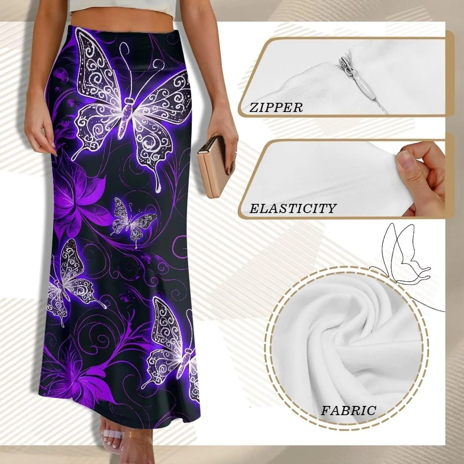 POLERO Plus Size Skirt for Women High Waist Long Maxi Flowy Skirts Zipper Trendy Casual Outfit