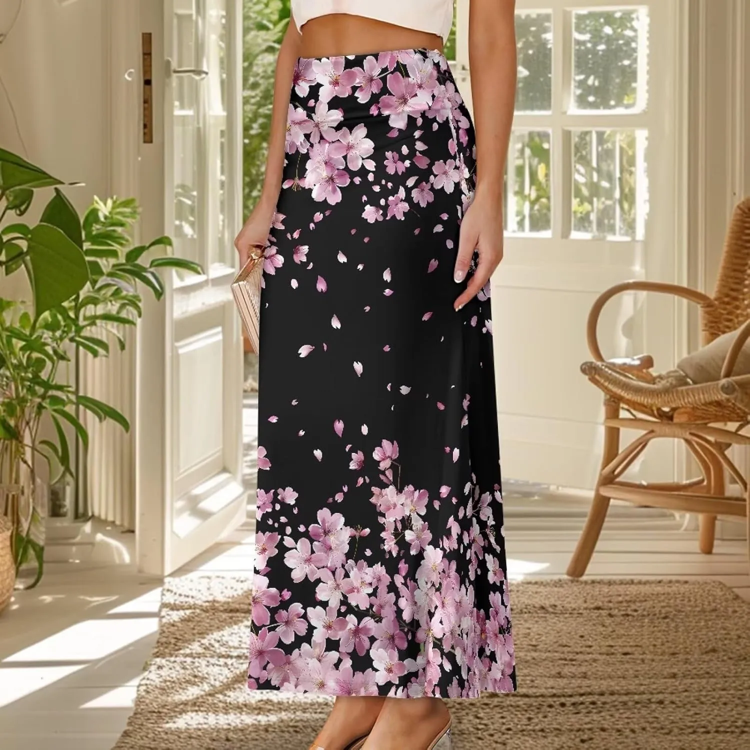 POLERO Plus Size Skirt for Women High Waist Long Maxi Flowy Skirts Zipper Trendy Casual Outfit