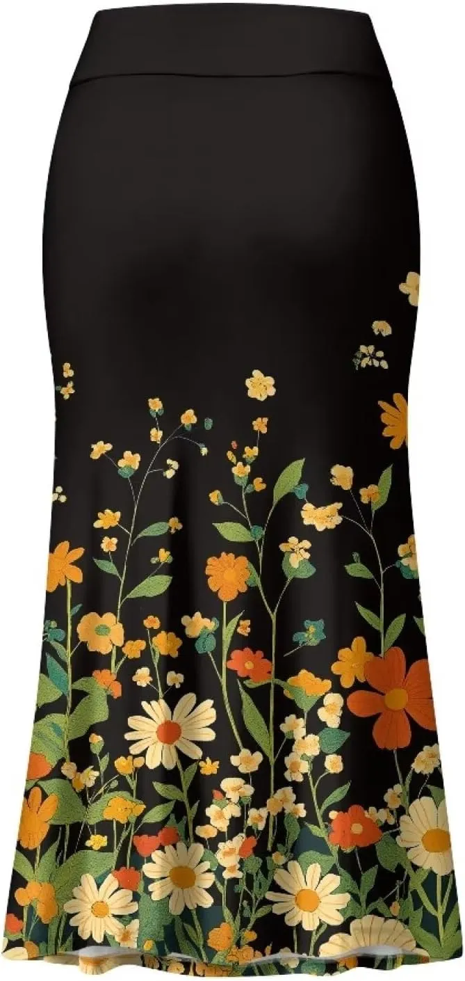 POLERO Plus Size Skirt for Women High Waist Long Maxi Flowy Skirts Zipper Trendy Casual Outfit