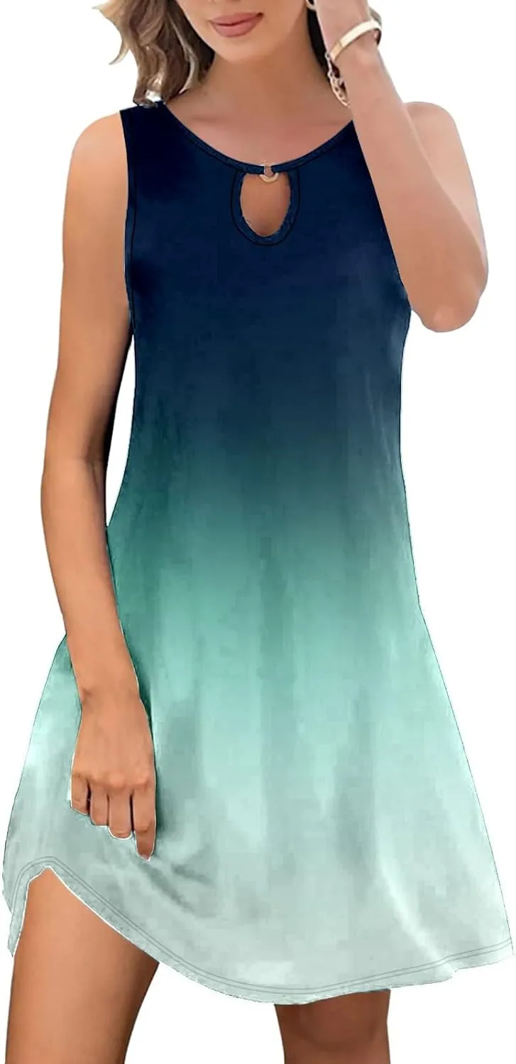 PTOLOCIF Summer Dresses for Trendy Boho Floral Print Cover Up Crew Neck Sleeveless Sundresses Size 16 Evening Gown
