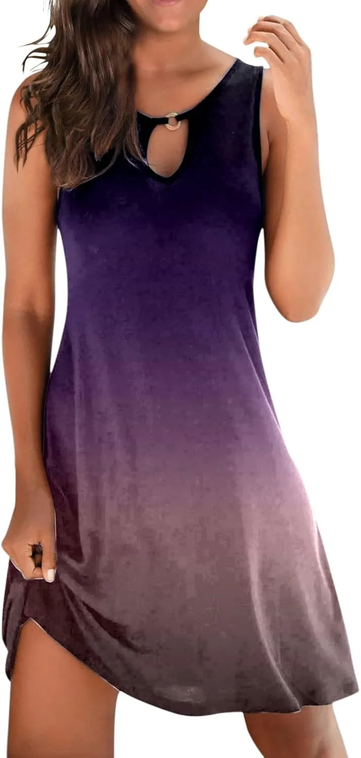 PTOLOCIF Summer Dresses for Trendy Boho Floral Print Cover Up Crew Neck Sleeveless Sundresses Size 16 Evening Gown
