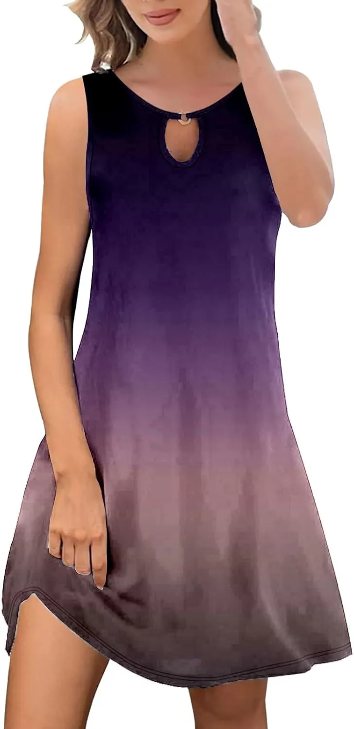 PTOLOCIF Summer Dresses for Trendy Boho Floral Print Cover Up Crew Neck Sleeveless Sundresses Size 16 Evening Gown