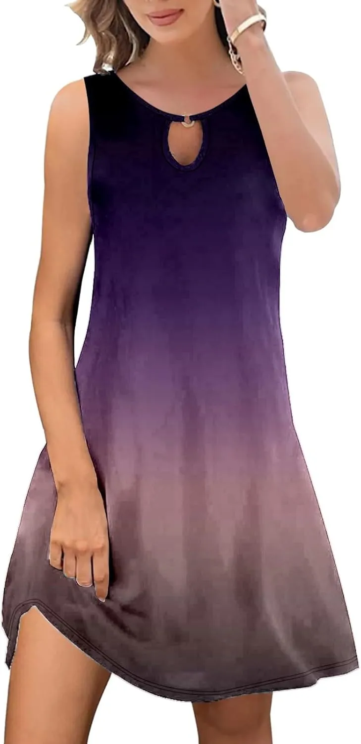 PTOLOCIF Summer Dresses for Trendy Boho Floral Print Cover Up Crew Neck Sleeveless Sundresses Size 16 Evening Gown