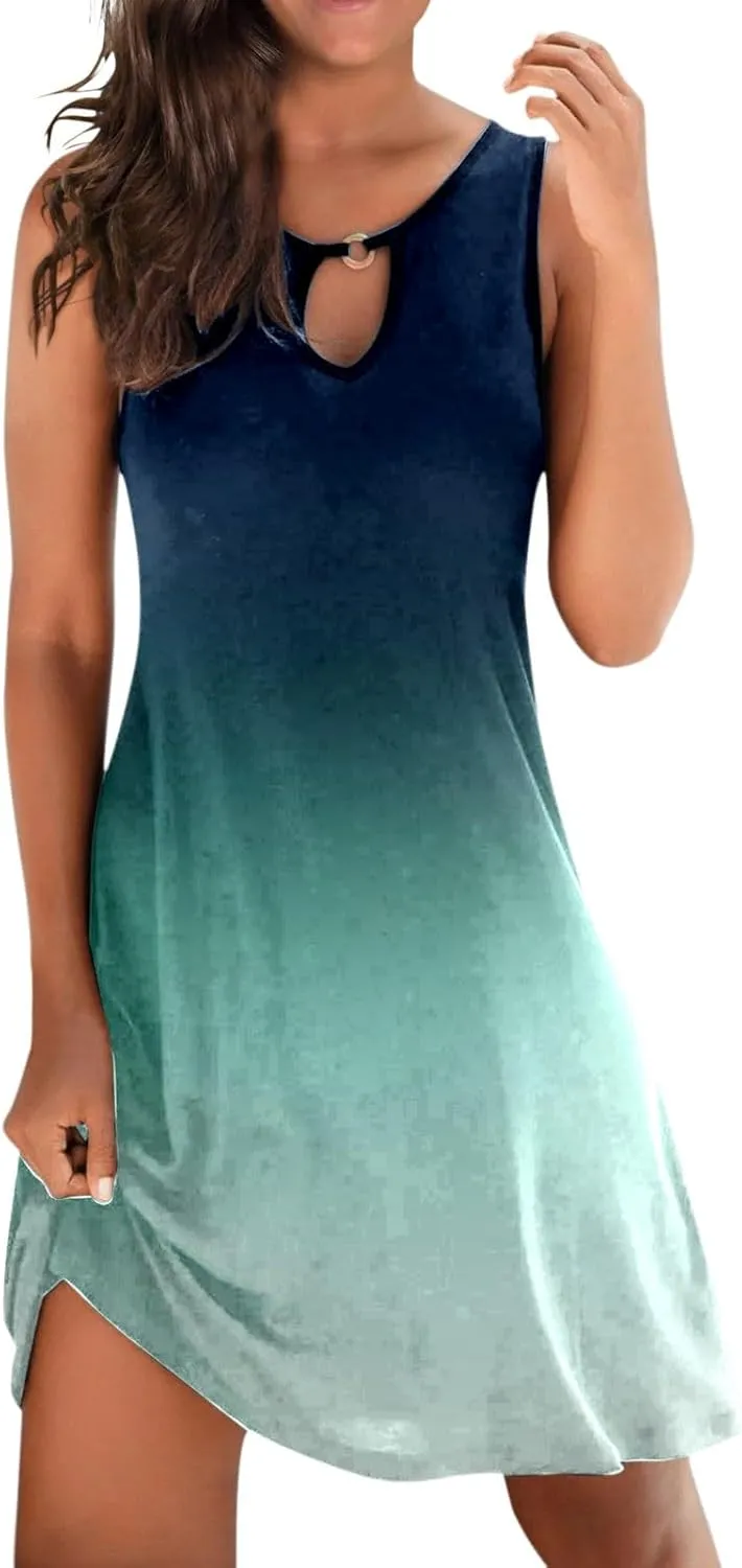 PTOLOCIF Summer Dresses for Trendy Boho Floral Print Cover Up Crew Neck Sleeveless Sundresses Size 16 Evening Gown