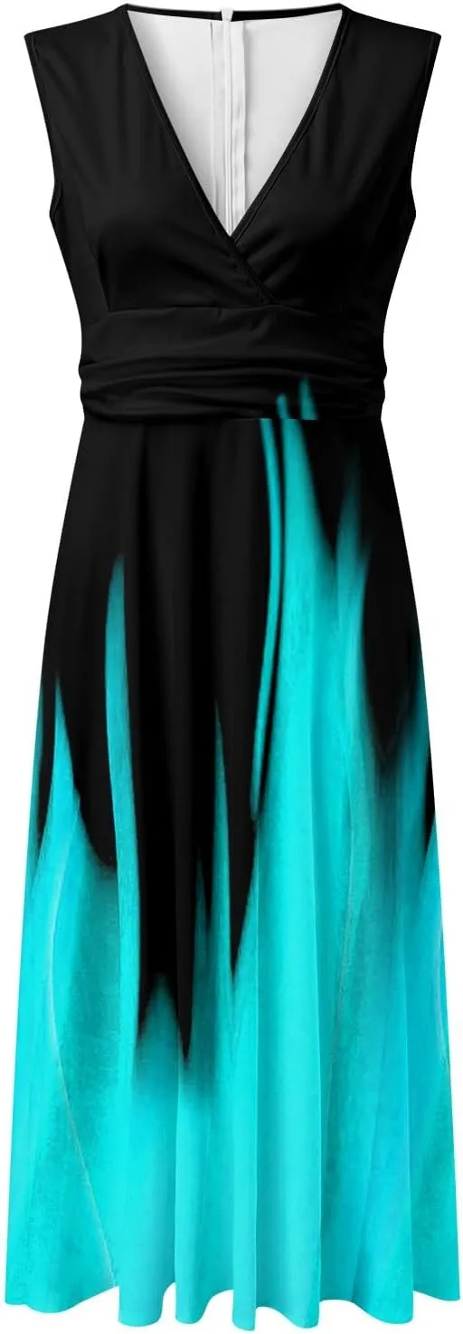 PTOLOCIF Sundresses for Women 2024, Trendy Summer Flowy Sleeveless Dresses Elegant V Neck Wedding Guest Dresses Maxi Dresses