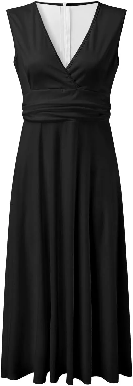 PTOLOCIF Sundresses for Women 2024, Trendy Summer Flowy Sleeveless Dresses Elegant V Neck Wedding Guest Dresses Maxi Dresses