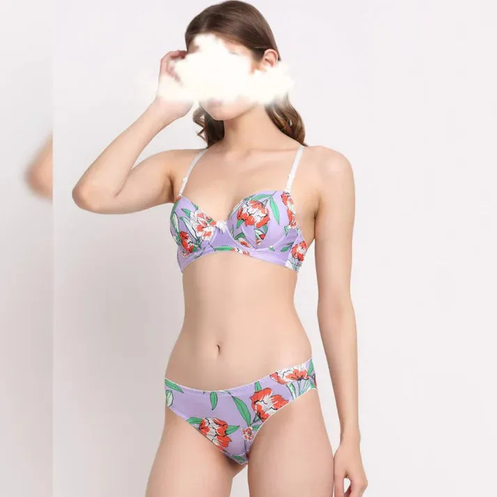 Purple Floral - Bra Set