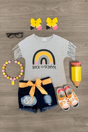 "Back To School" Rainbow Denim Short Set