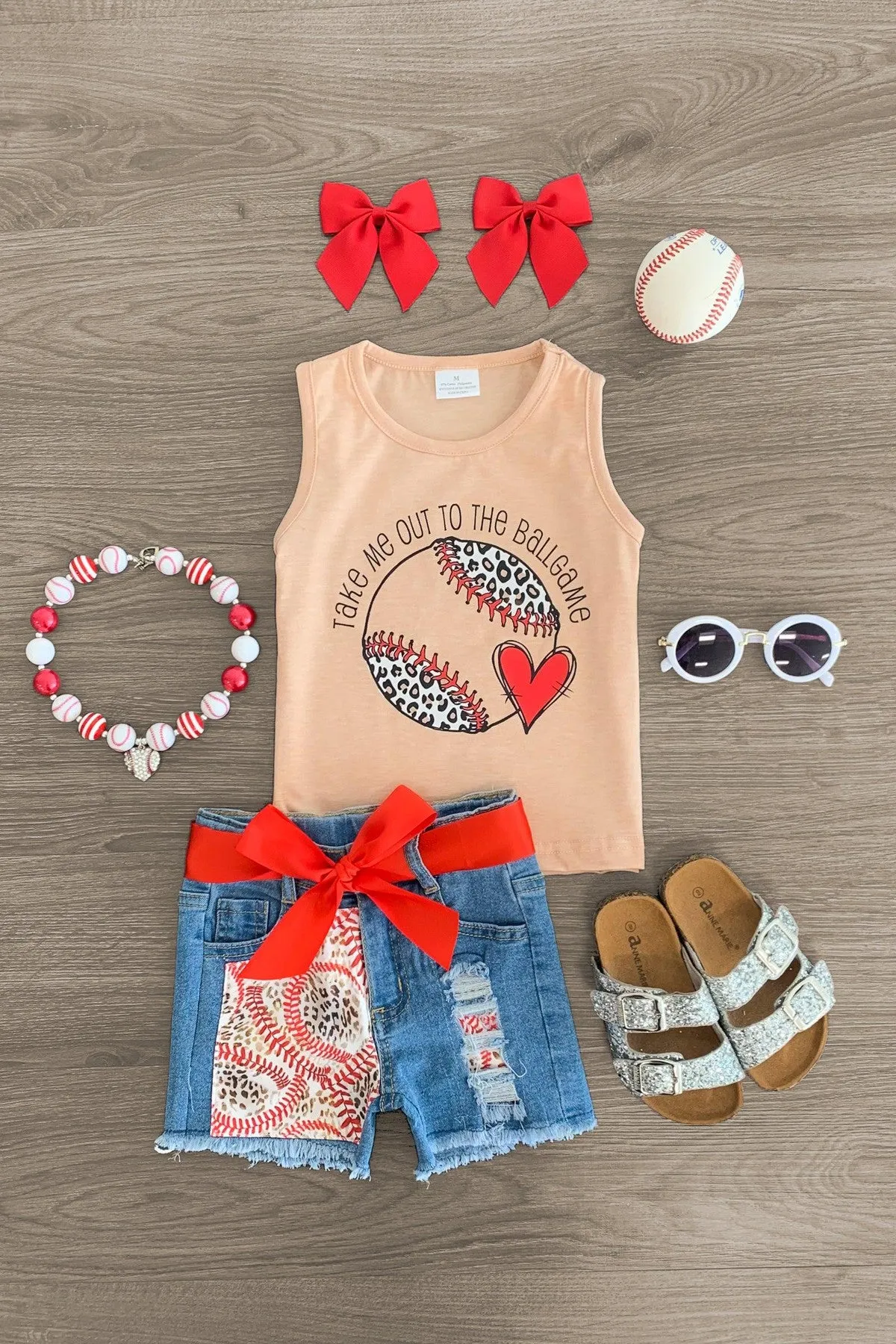 "Take Me Out To The Ballgame" Distressed Denim Short Set