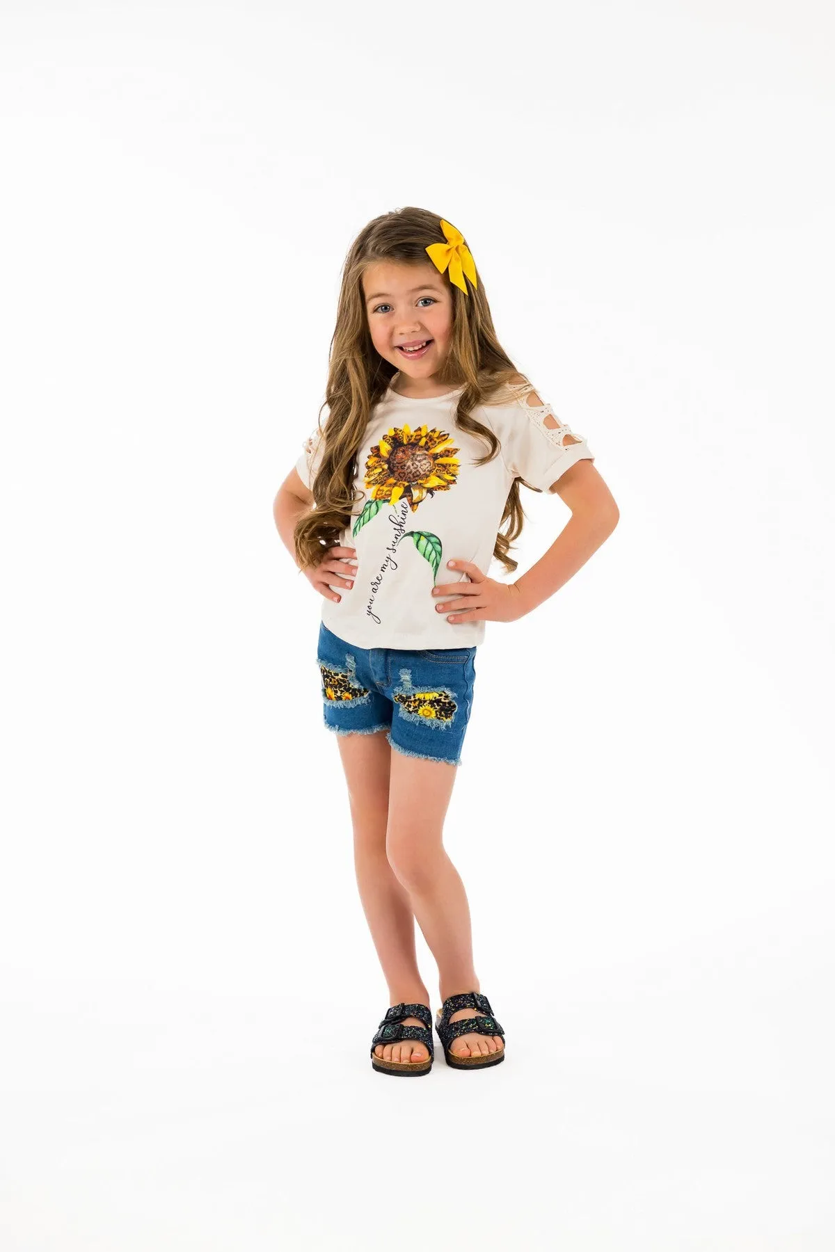 "You Are My Sunshine" Crochet Denim Short Set