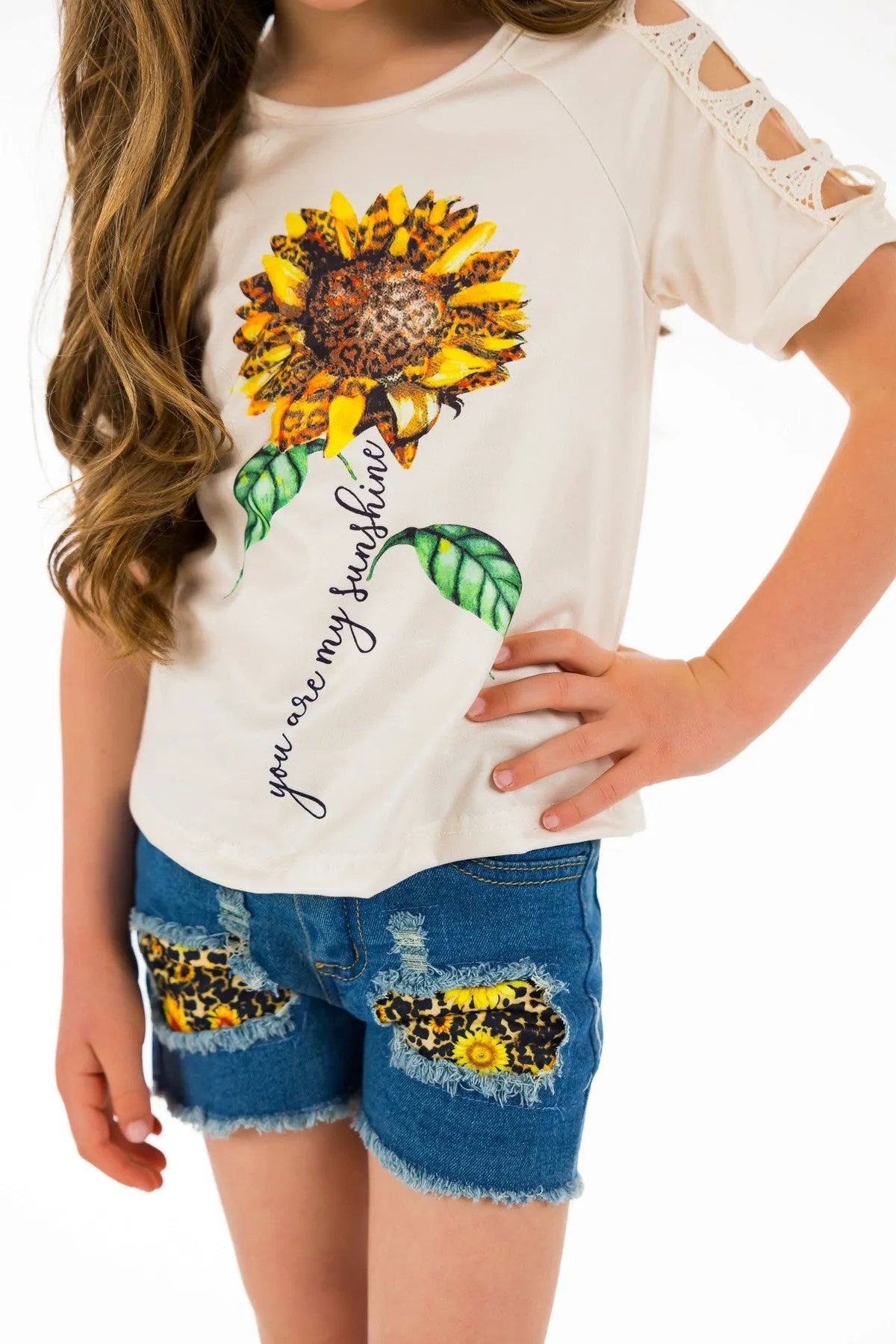 "You Are My Sunshine" Crochet Denim Short Set