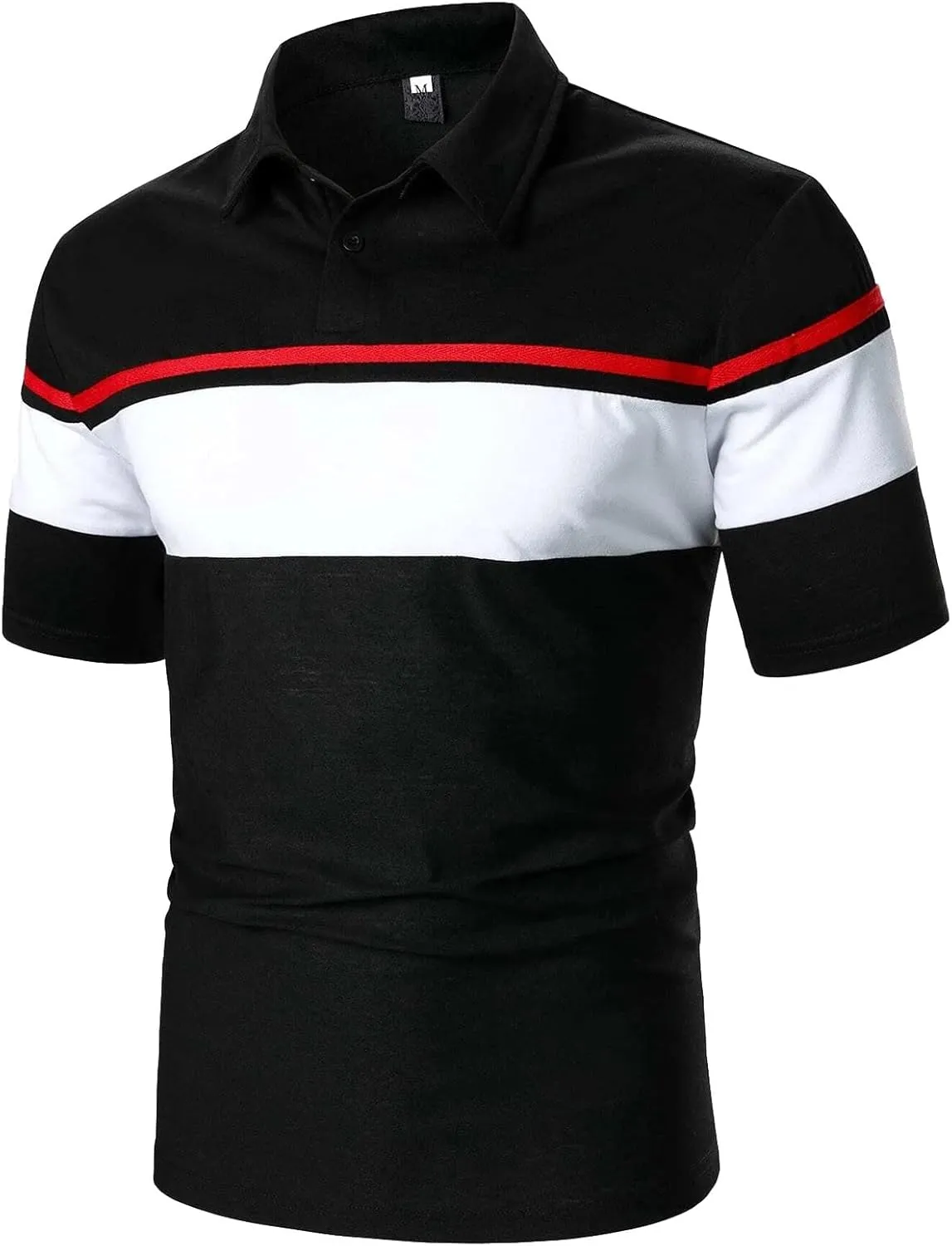 QWENTMTNTY Mens Short Sleeve Polo Shirts Casual Slim Fit Athletic Fitness T-Shirts Regular Fit Colorblock Designer Sport Tees C-Black