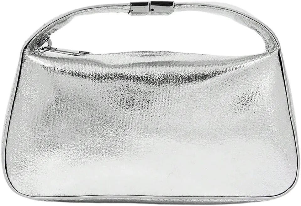 QWINEE Women's Metallic Evening Handbag Zipper Top Handle Glamorous Clutch Purses