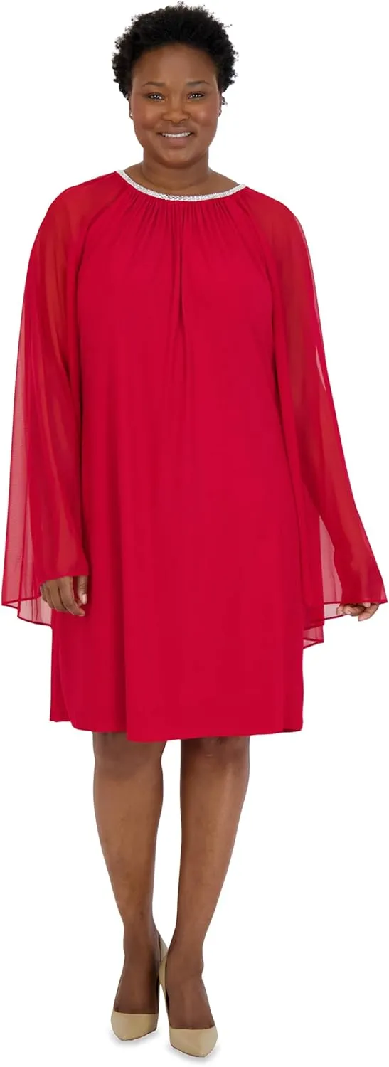 R&M Richards Womens Plus Chiffon Embellished Cocktail and Party Dress