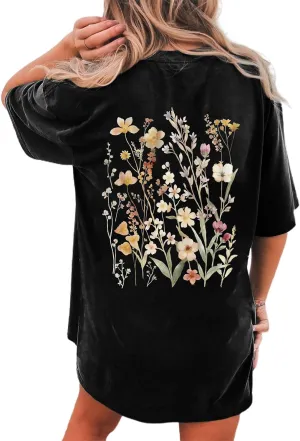 Remidoo Women's Back Graphic Oversized T Shirt Short Sleeve Tee Crewneck Casual Top