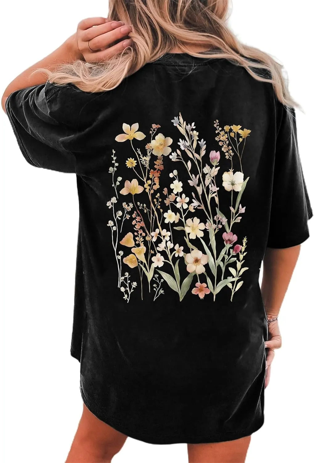 Remidoo Women's Back Graphic Oversized T Shirt Short Sleeve Tee Crewneck Casual Top