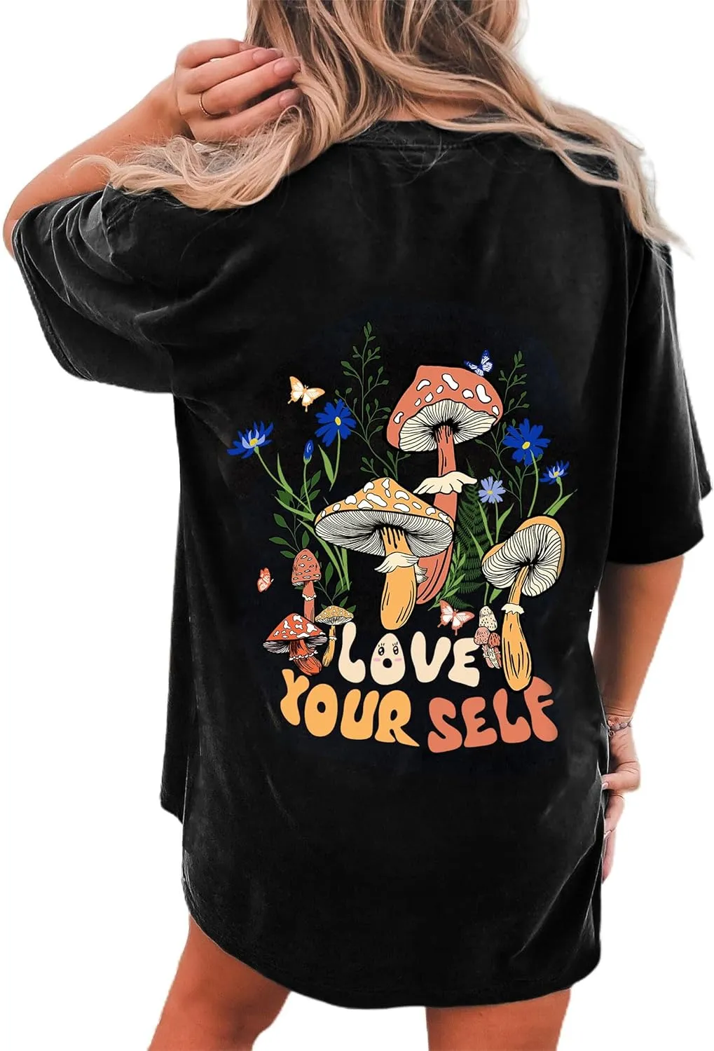 Remidoo Women's Back Graphic Oversized T Shirt Short Sleeve Tee Crewneck Casual Top
