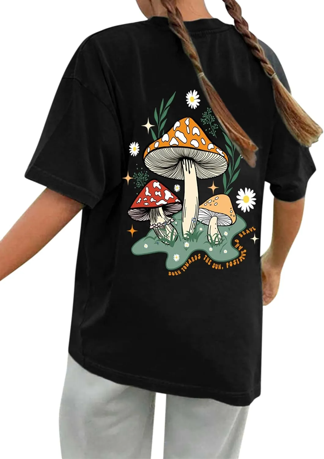 Remidoo Women's Back Graphic Oversized T Shirt Short Sleeve Tee Crewneck Casual Top
