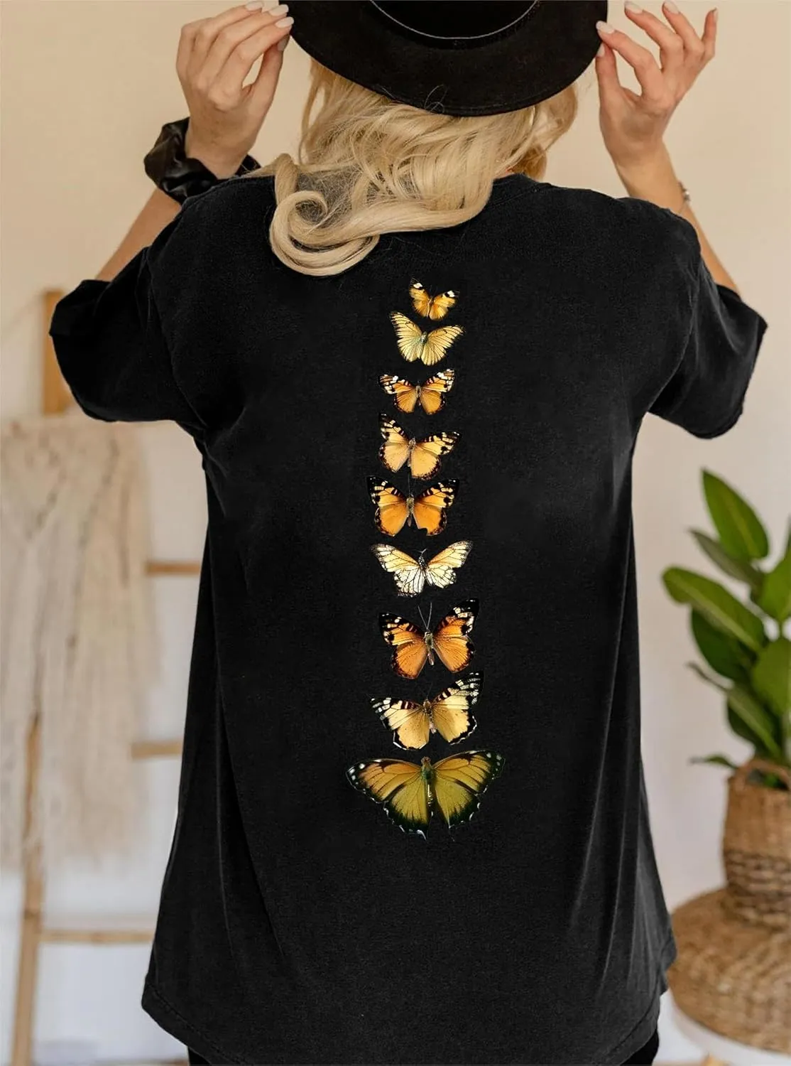 Remidoo Women's Back Graphic Oversized T Shirt Short Sleeve Tee Crewneck Casual Top