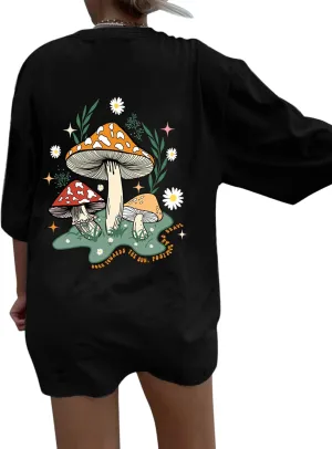 Remidoo Women's Back Graphic Oversized T Shirt Short Sleeve Tee Crewneck Casual Top