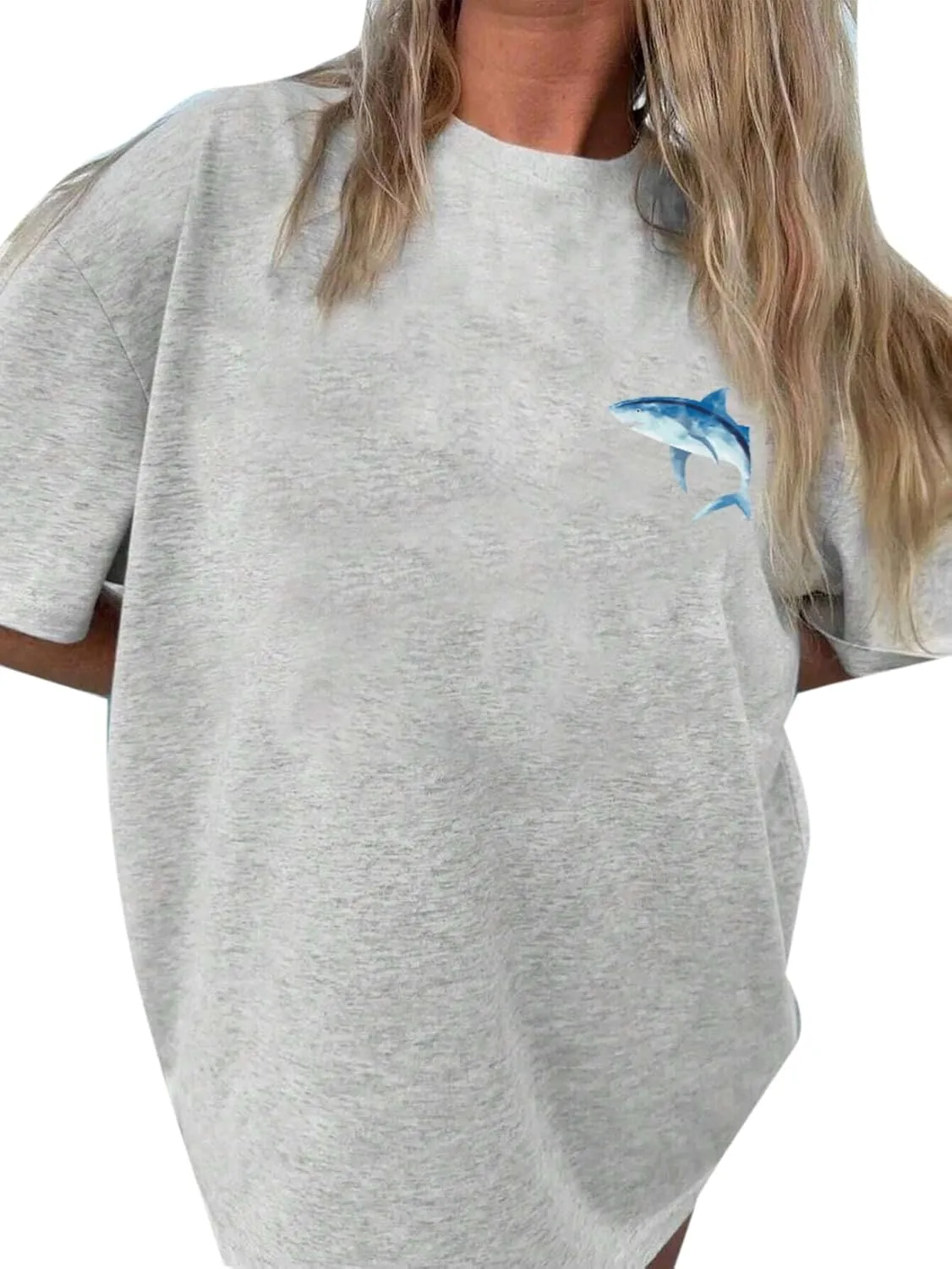 Remidoo Women's Back Graphic Oversized T Shirt Short Sleeve Tee Crewneck Casual Top