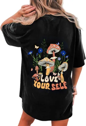Remidoo Women's Back Graphic Oversized T Shirt Short Sleeve Tee Crewneck Casual Top