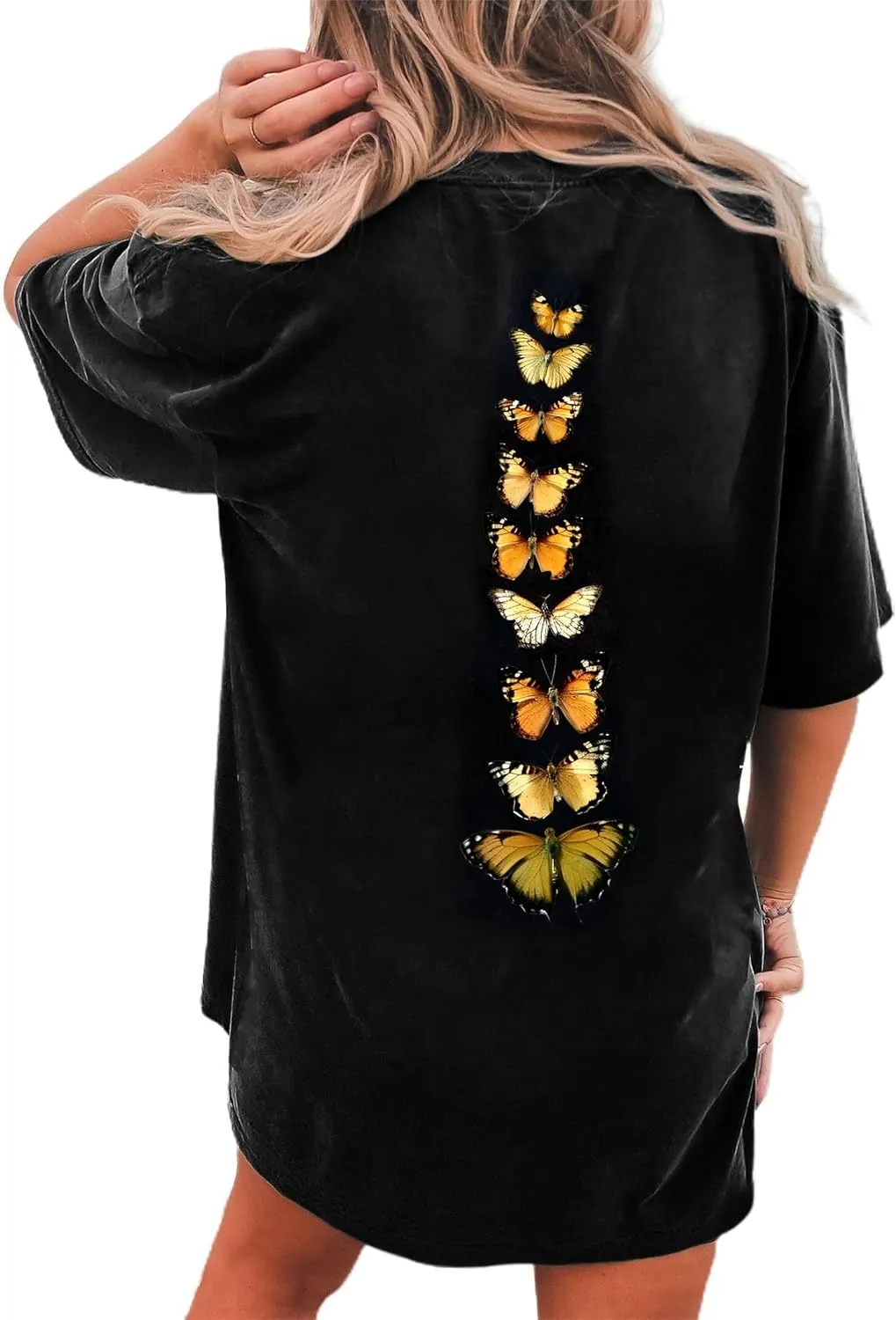 Remidoo Women's Back Graphic Oversized T Shirt Short Sleeve Tee Crewneck Casual Top