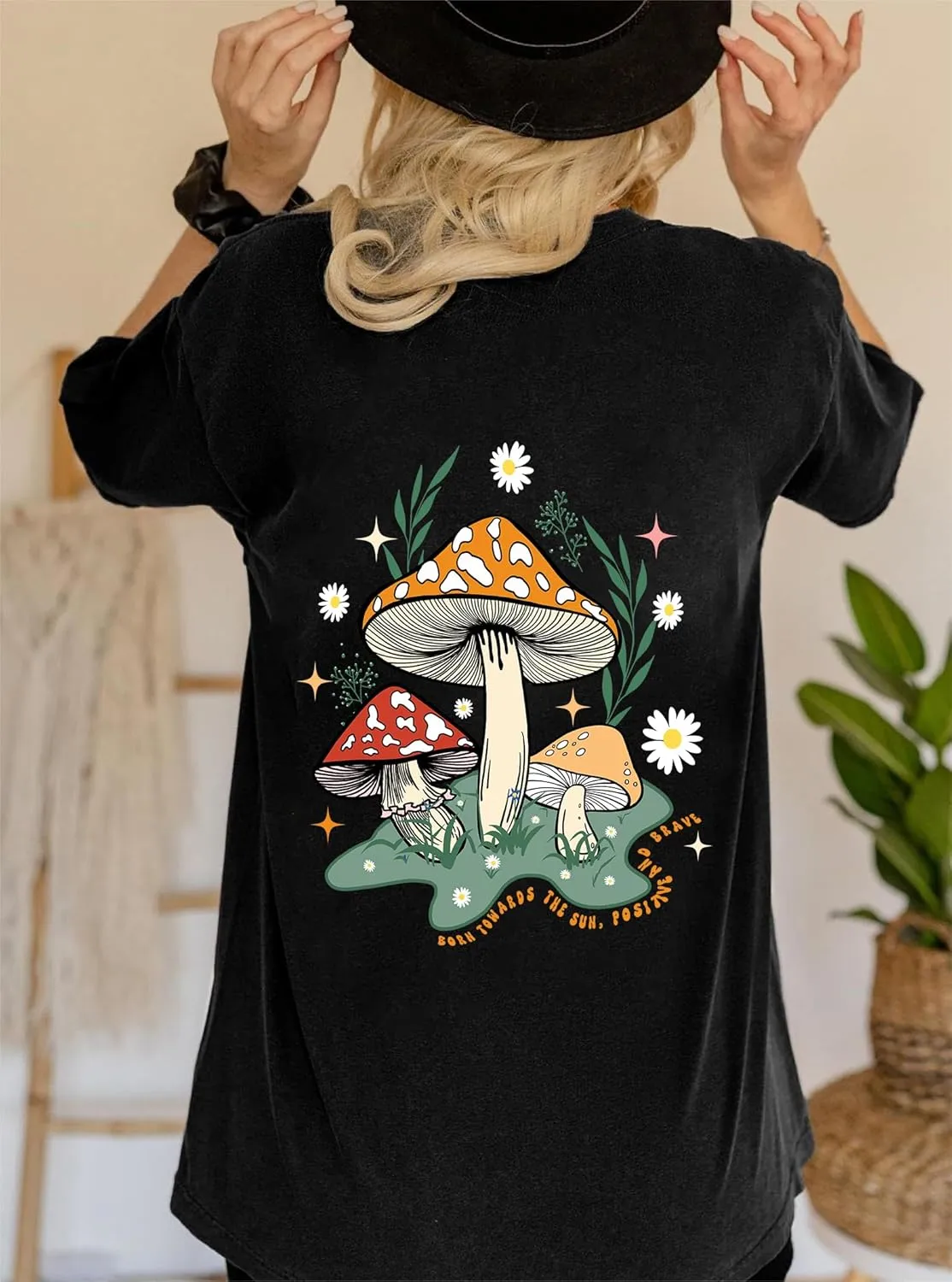 Remidoo Women's Back Graphic Oversized T Shirt Short Sleeve Tee Crewneck Casual Top