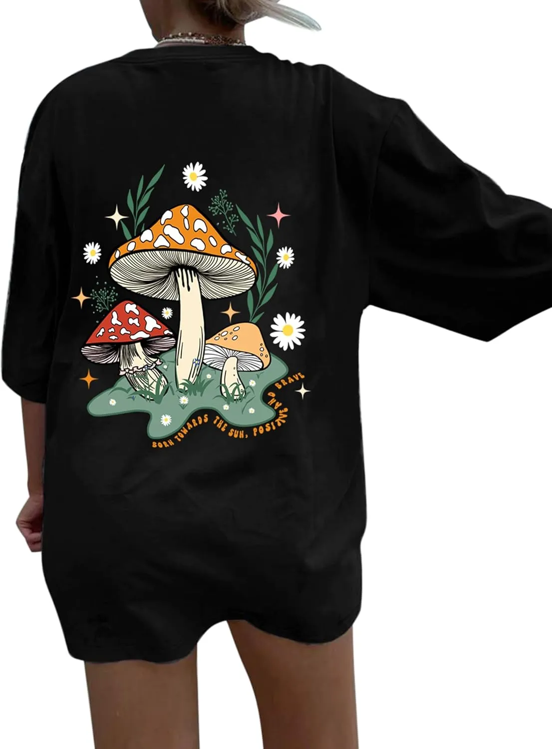 Remidoo Women's Back Graphic Oversized T Shirt Short Sleeve Tee Crewneck Casual Top