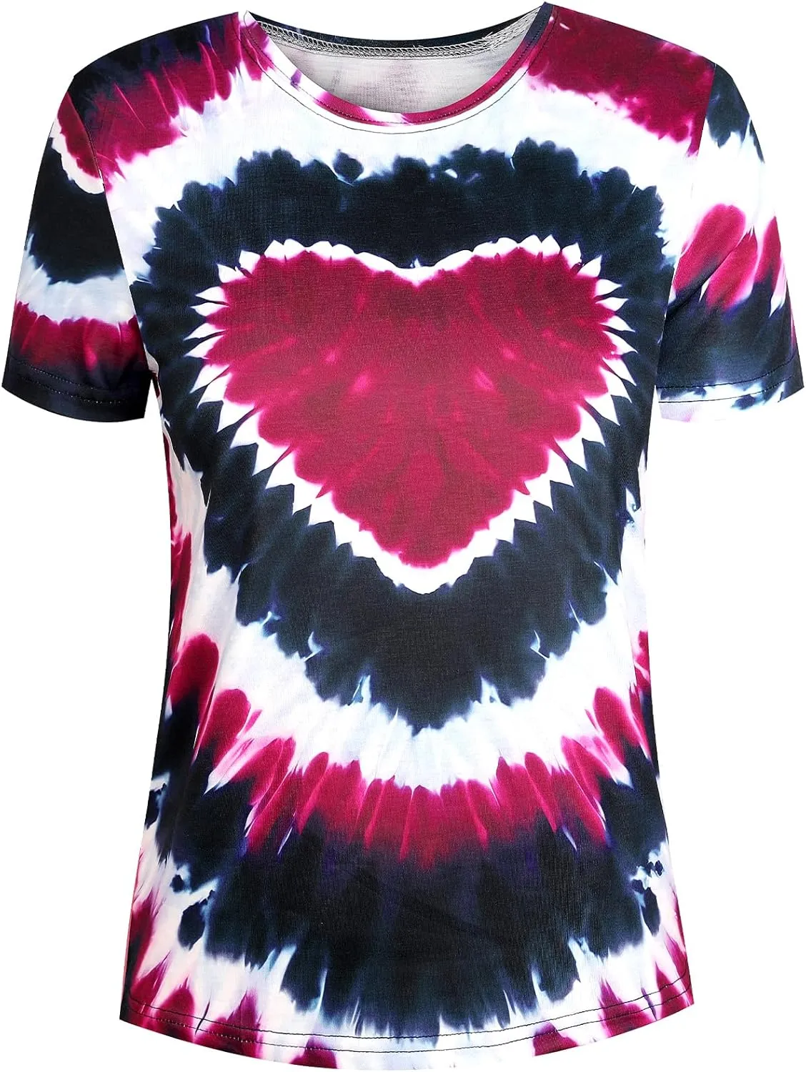 Remidoo Women's Casual Tie Dye Heart Graphic T Shirt Short Sleeve Crewneck Tee Tops