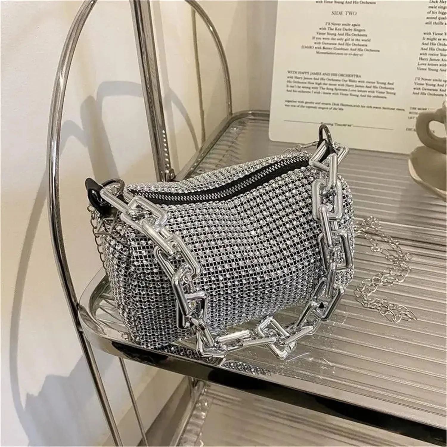 Rhinestone Bags Allover Rhinestone Bucket Bag, Glitter Chain Prom Purse, Women's Mini Crossbody Bag
