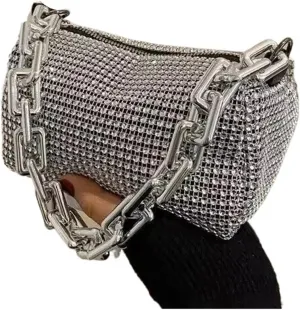 Rhinestone Bags Allover Rhinestone Bucket Bag, Glitter Chain Prom Purse, Women's Mini Crossbody Bag