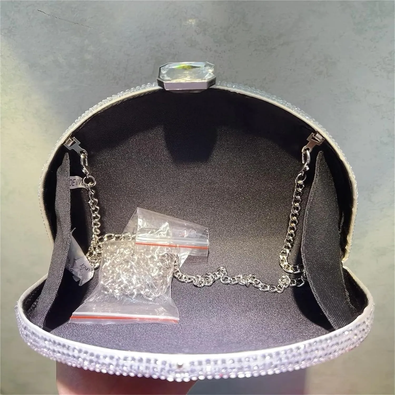 Rhinestone Bags Rainbow Color Crystal Evening Clutch Bags Wedding Party Chain Bag Women Half Moon