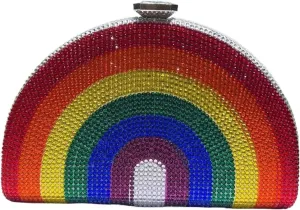 Rhinestone Bags Rainbow Color Crystal Evening Clutch Bags Wedding Party Chain Bag Women Half Moon
