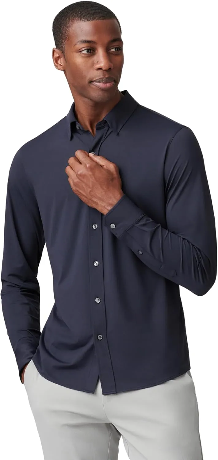 Rhone Men's Commuter Shirt, Performance Dress Shirts for Men, Machine Washable, Wrinkle Resistant, Slim Fit Button Down Shirt (True Navy, Medium)