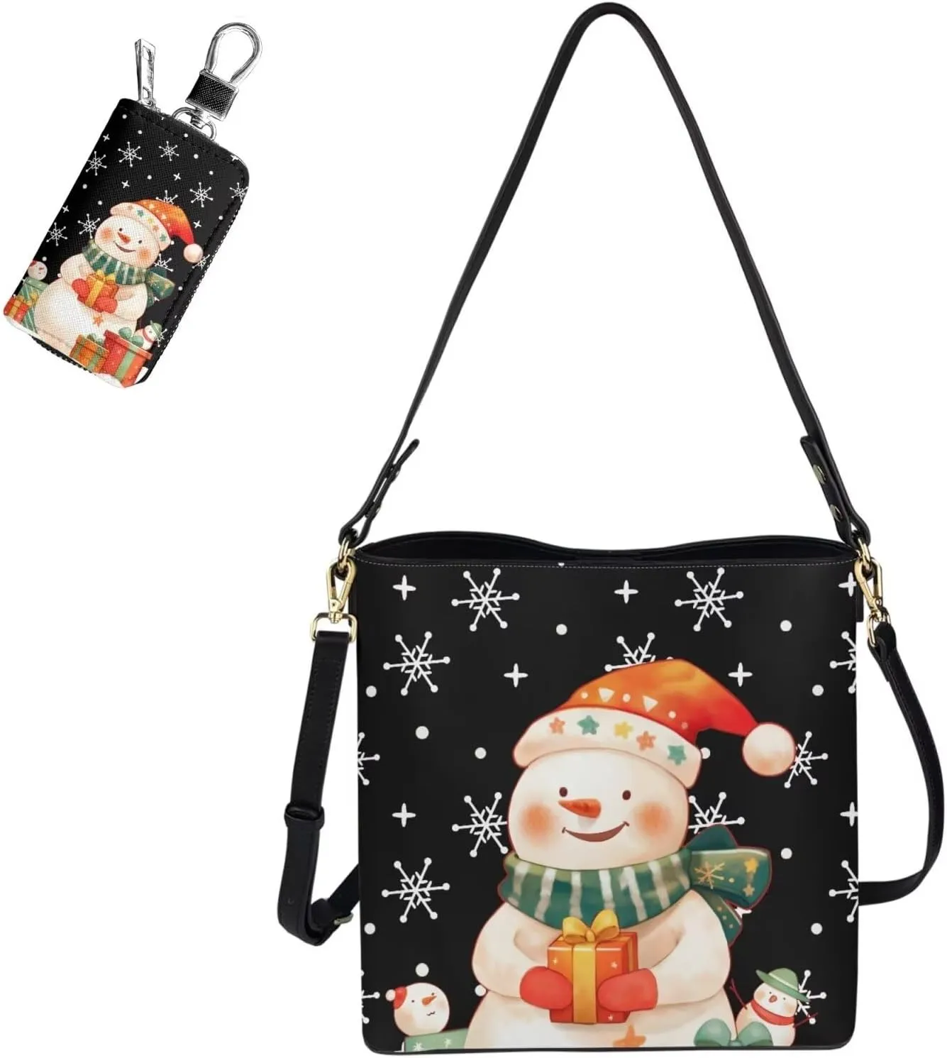 Rnyleeg 2 pcs Large Crossbody Bag for Women Leather Hobo Handbag for Work Bucket Bag with Matching Leather Car Key Cover