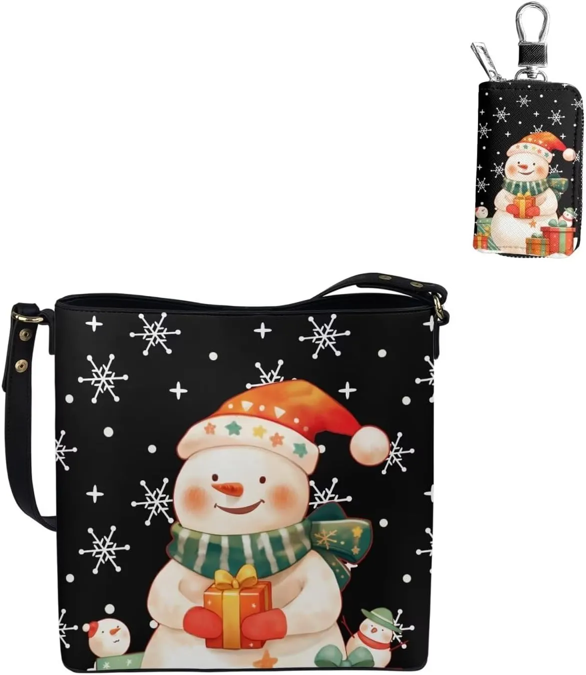 Rnyleeg 2 pcs Large Crossbody Bag for Women Leather Hobo Handbag for Work Bucket Bag with Matching Leather Car Key Cover