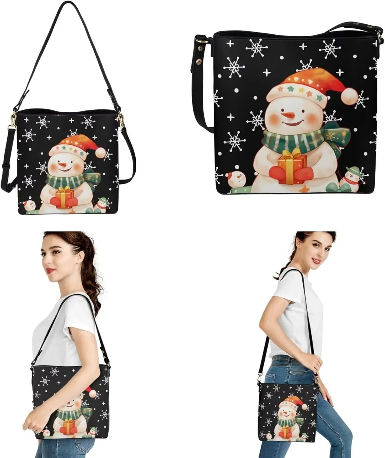 Rnyleeg 2 pcs Large Crossbody Bag for Women Leather Hobo Handbag for Work Bucket Bag with Matching Leather Car Key Cover