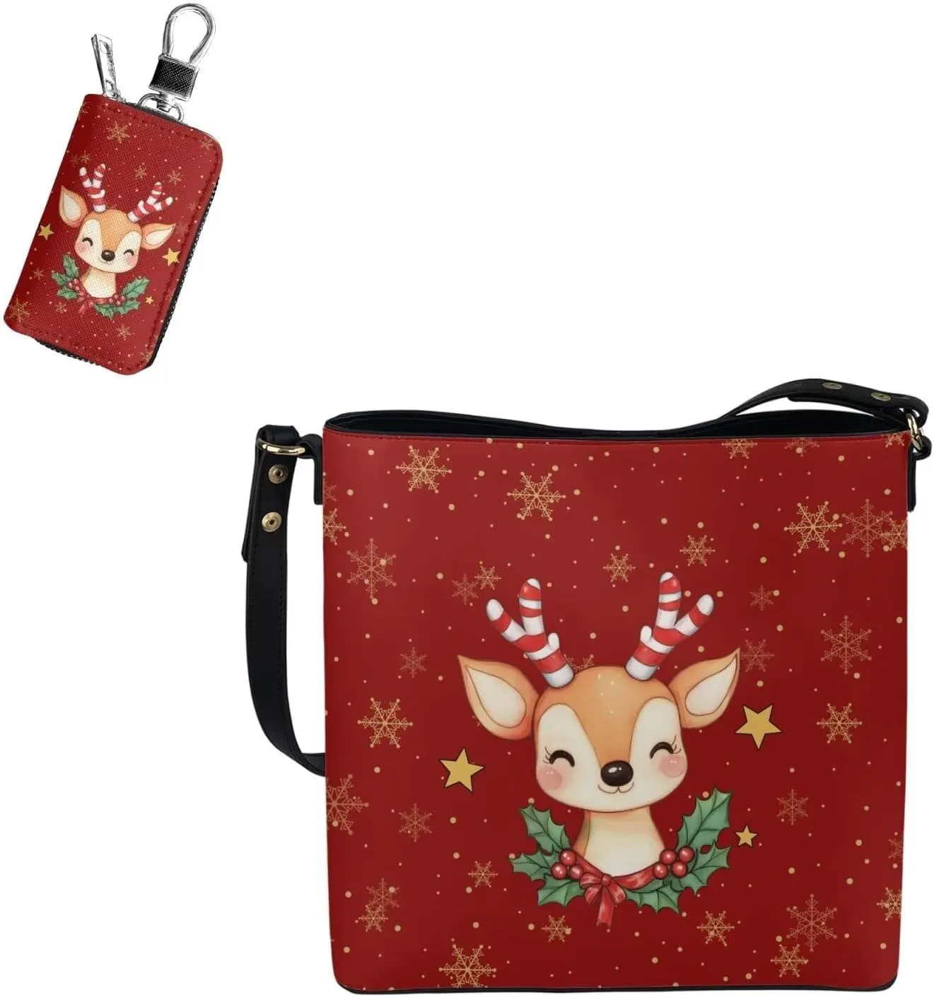 Rnyleeg Crossbody Bag for Women Leather Hobo Handbag with Pocket Bucket Bag with 2 pcs Adjustable Strap Matching Car Key Case