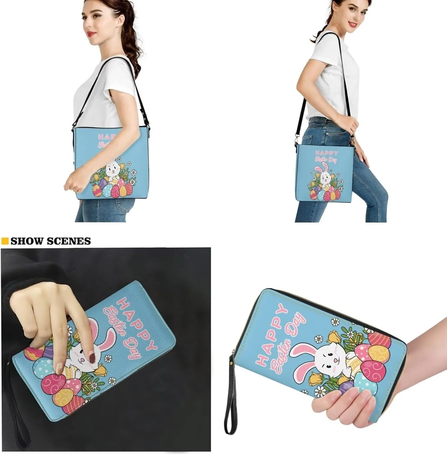 Rnyleeg Leather Crossbody Bag for Women Large Bucket Bag for Travel Hobo Bag with Matching Small Purse Wallet 2 Pack